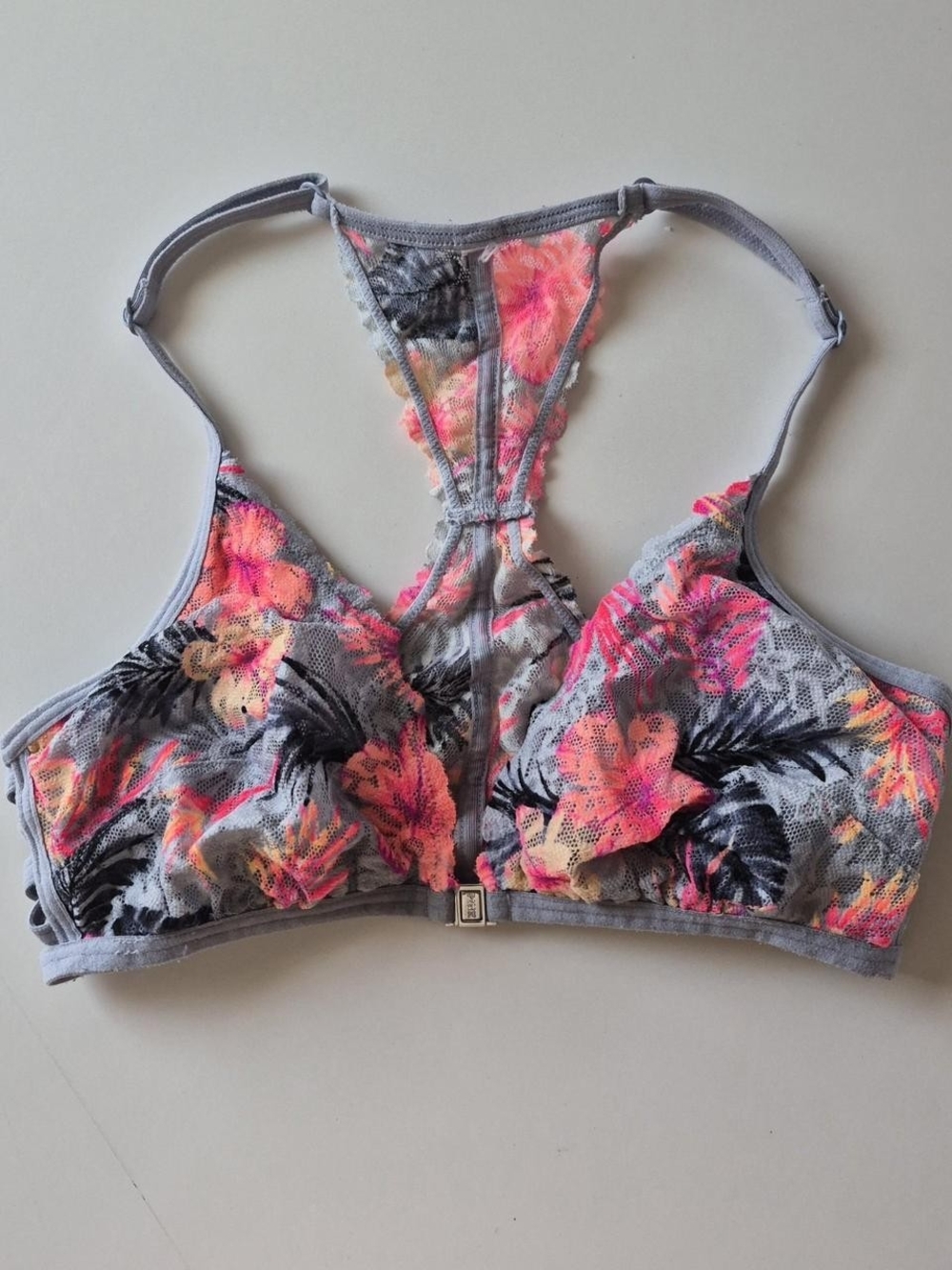 Blue Lace Floral Bralette with Neon Pink & Coral Accents BUY1 GET1 FREE